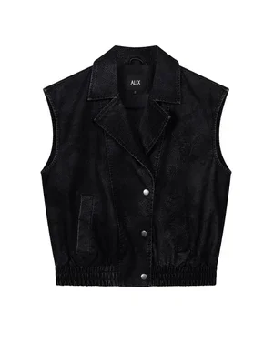 ladies woven faux suede biker jacket Zwart 1