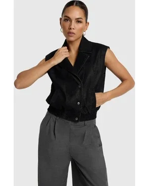 ladies woven faux suede biker jacket Zwart 1