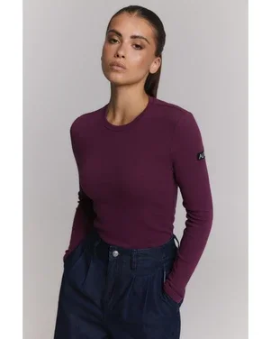 ladies knitted rib longsleeve t-shirt Paars