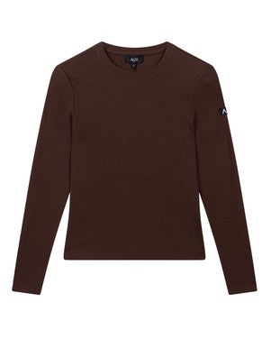 ladies knitted rib longsleeve t-shirt Bruin 1