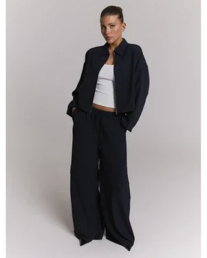 ladies woven navy pants with pleats MILA Donker Blauw