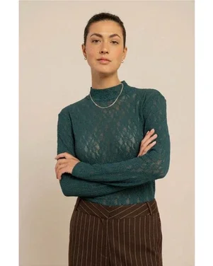 Reagan lace col top Groen