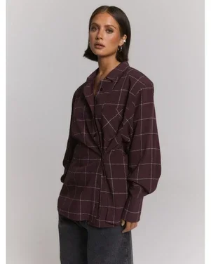 ladies woven blouse check shoulder pads NARO Multi