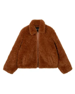 ladies woven curly faux fur coat Bruin 1