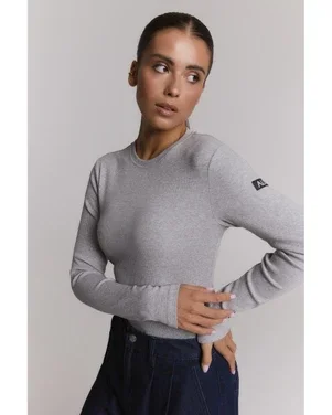 ladies knitted rib longsleeve t-shirt Grijs