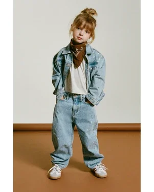 kids woven painted spots denim pants Blauw