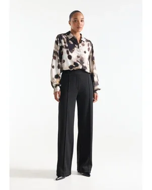 ALEIDIS BROEK hj 404 herringbone jacquard wide leg Zwart 1