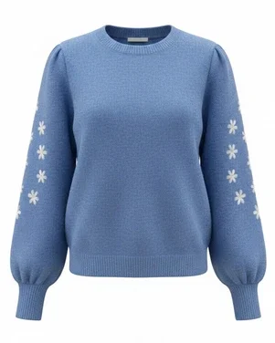 Ima Flower Embroidery Knit Blauw