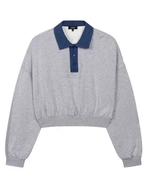 ladies knitted polo collar sweater Grijs