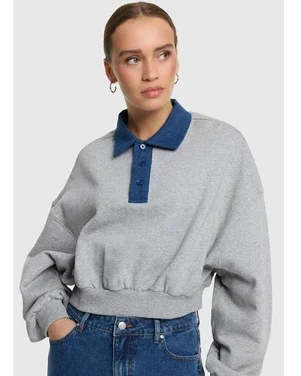 ladies knitted polo collar sweater Grijs