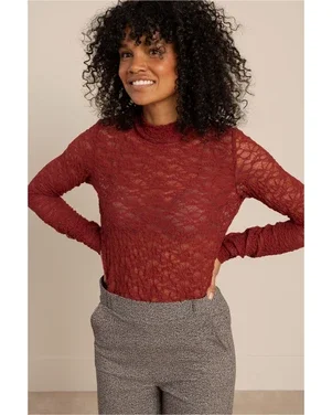 Reagan lace col top Bordeaux