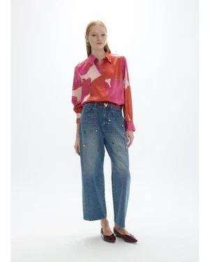 Denim Jeans Met Studs Blauw