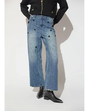 Denim Jeans Met Broche Blauw
