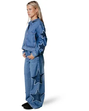 Zadie Star Studded Wide Leg Jeans Blauw