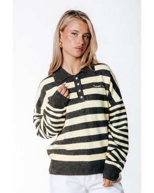 Linsey Striped Fluffy Knitted Sweater Bruin 1
