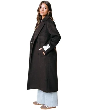 Zania Double Breasted Wool Long Coat Bruin 1