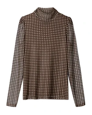 TURTLENECK - Romi Mesh Check Brown Bruin 1