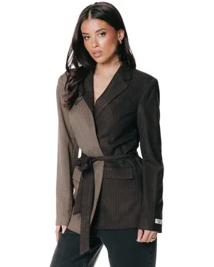Sylvie Two Tone Belted Blazer Bruin 1
