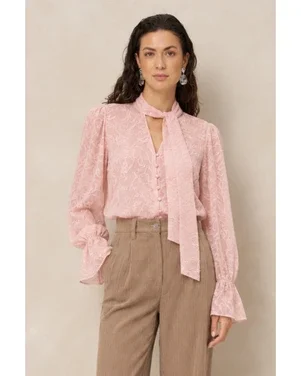 Blouse Jett - Jacquard bow tie Roze