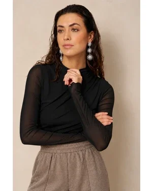 Top Jolien - Draped Mesh Zwart 1