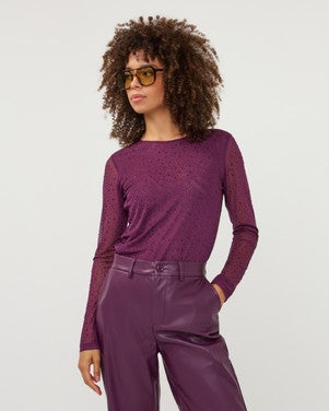 Top mesh rhinestones Bordeaux