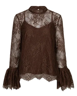 Blouse trumpet sleeve lace Bruin 1