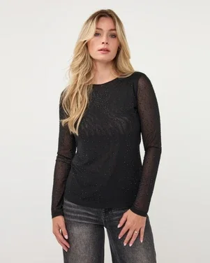 Top mesh rhinestones Zwart 1