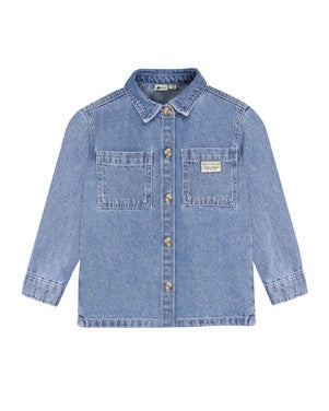 Shirt Longsleeve Denim Front Pockets Blauw