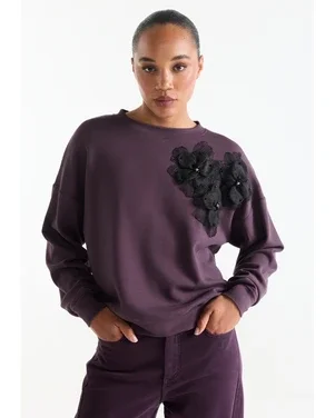 CAROLA TRUI fsw 112 sweat flowers long sleeve Paars