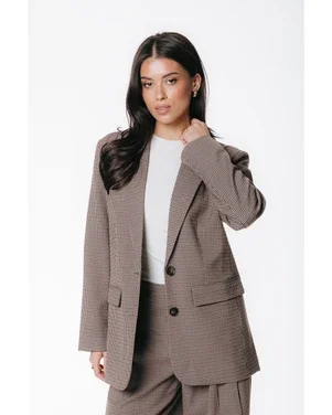 Gemma Houndstooth Single Breasted Blazer Bruin 1