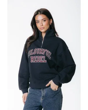 Colourful Rebel Embro Zip Sweat Blauw
